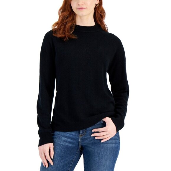 Karen Scott Petite Womens Size PP Mock Neck Zip-Back Sweater in Black $40 2046 - Picture 1 of 8